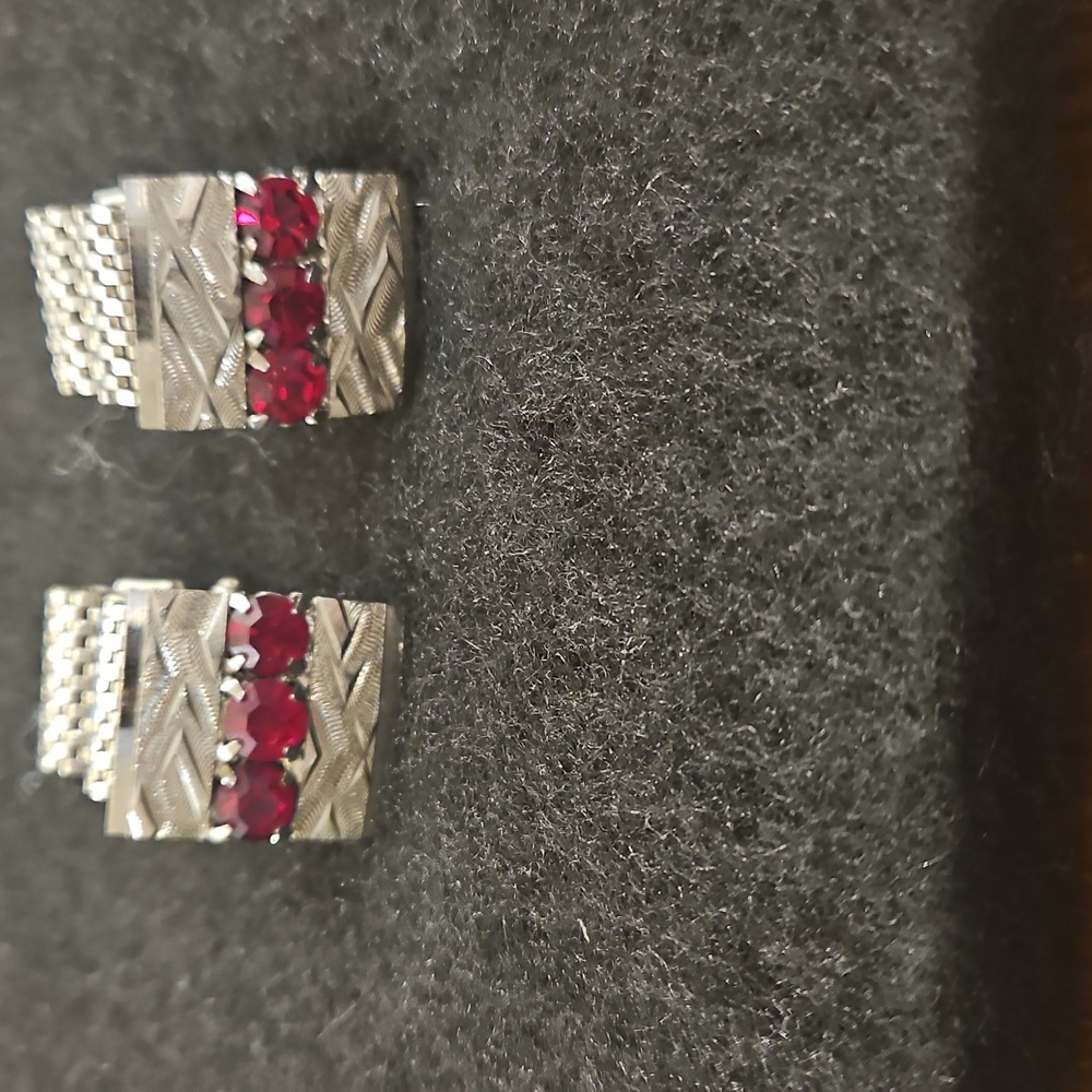 Vintage Silver and Red Gemstone Cufflinks